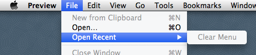 blank open recent menu