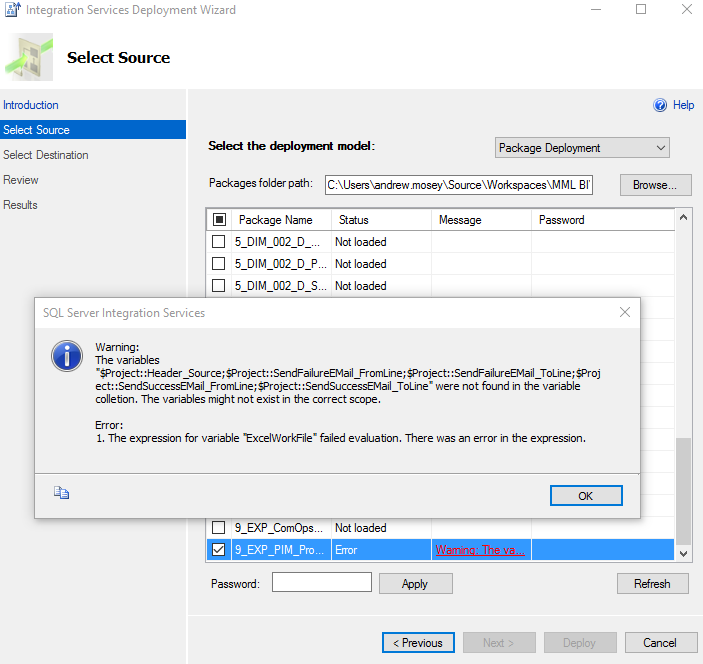 This error is received when attemtping to deploy a single package