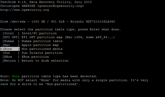 Partition table