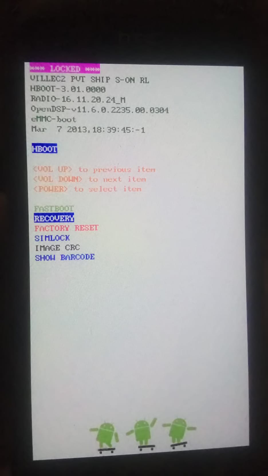HTC boot menu