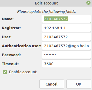 Ekiga settings