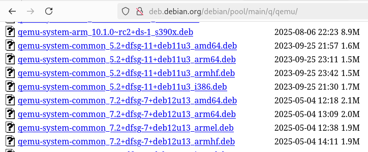 Screenshot of a directory in the deb.debian.org repo