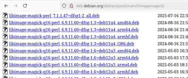 Screenshot of a directory in the deb.debian.org repo
