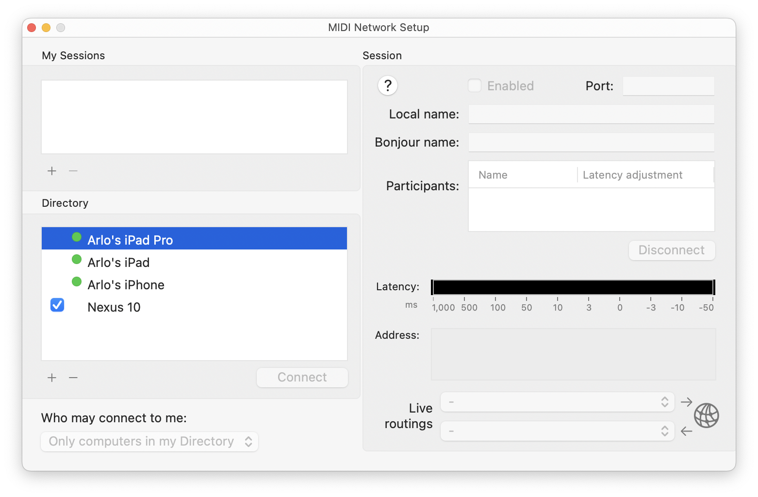 Disabled Connect button in Audio MIDI Setup