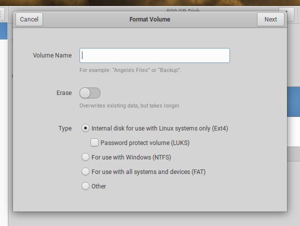 Disks Gnome EXT4