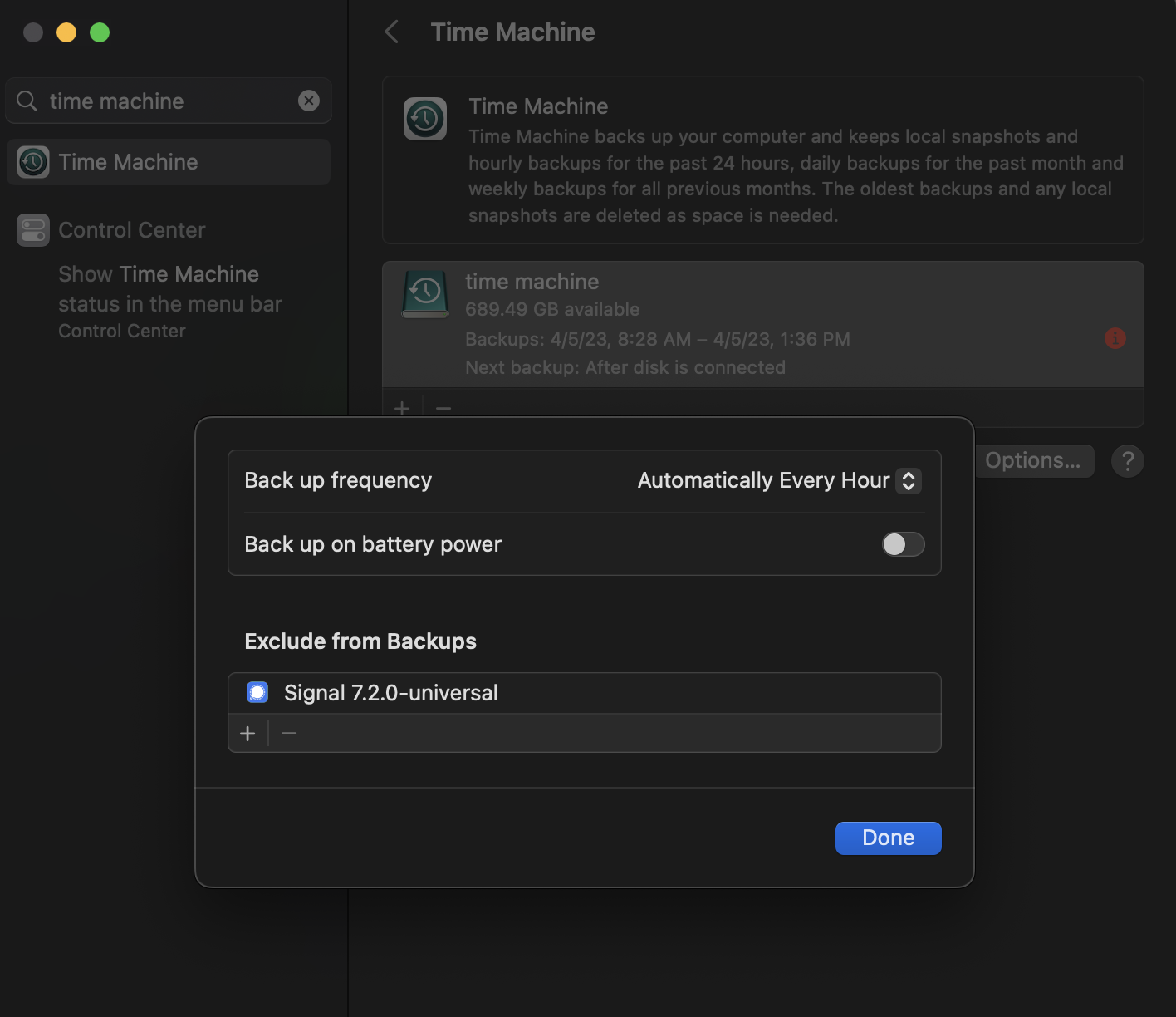 time machine settings