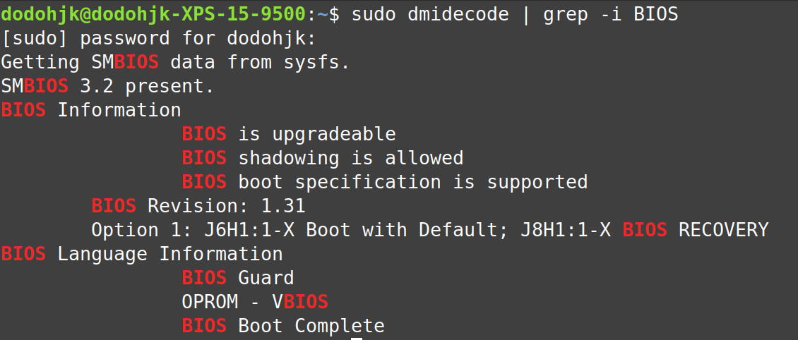 bios info from terminal