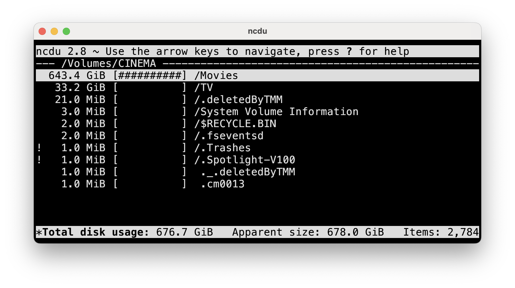 ncdu Output