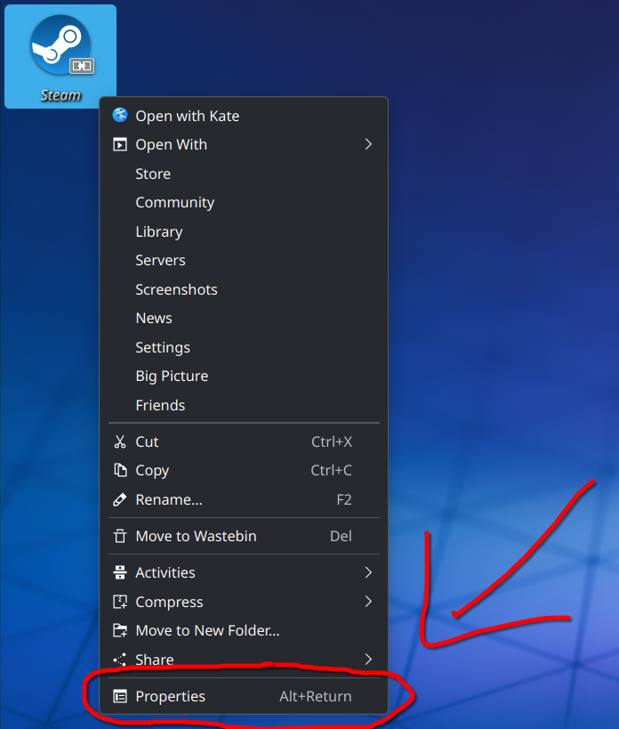 Right Click Steam on KDE Neon