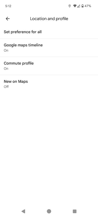 Google Maps notifications settings > Location and profile (broken)