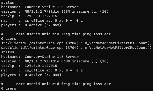 The output of status command