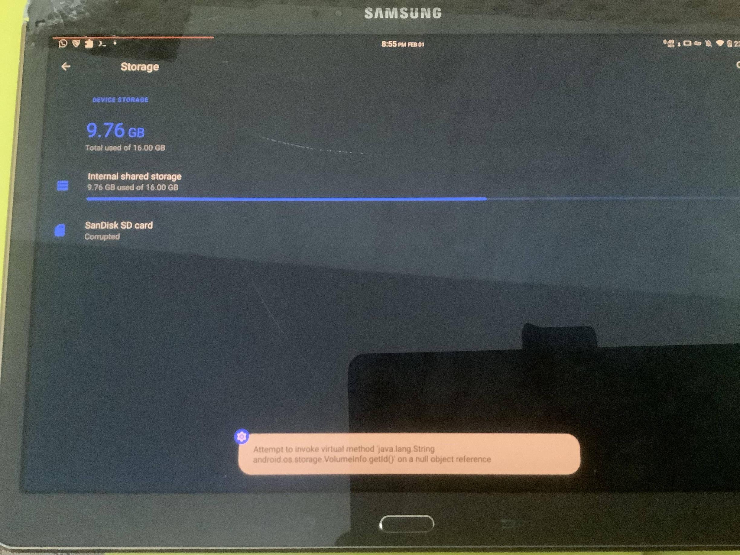 error right after formatting as internal from settings>storage