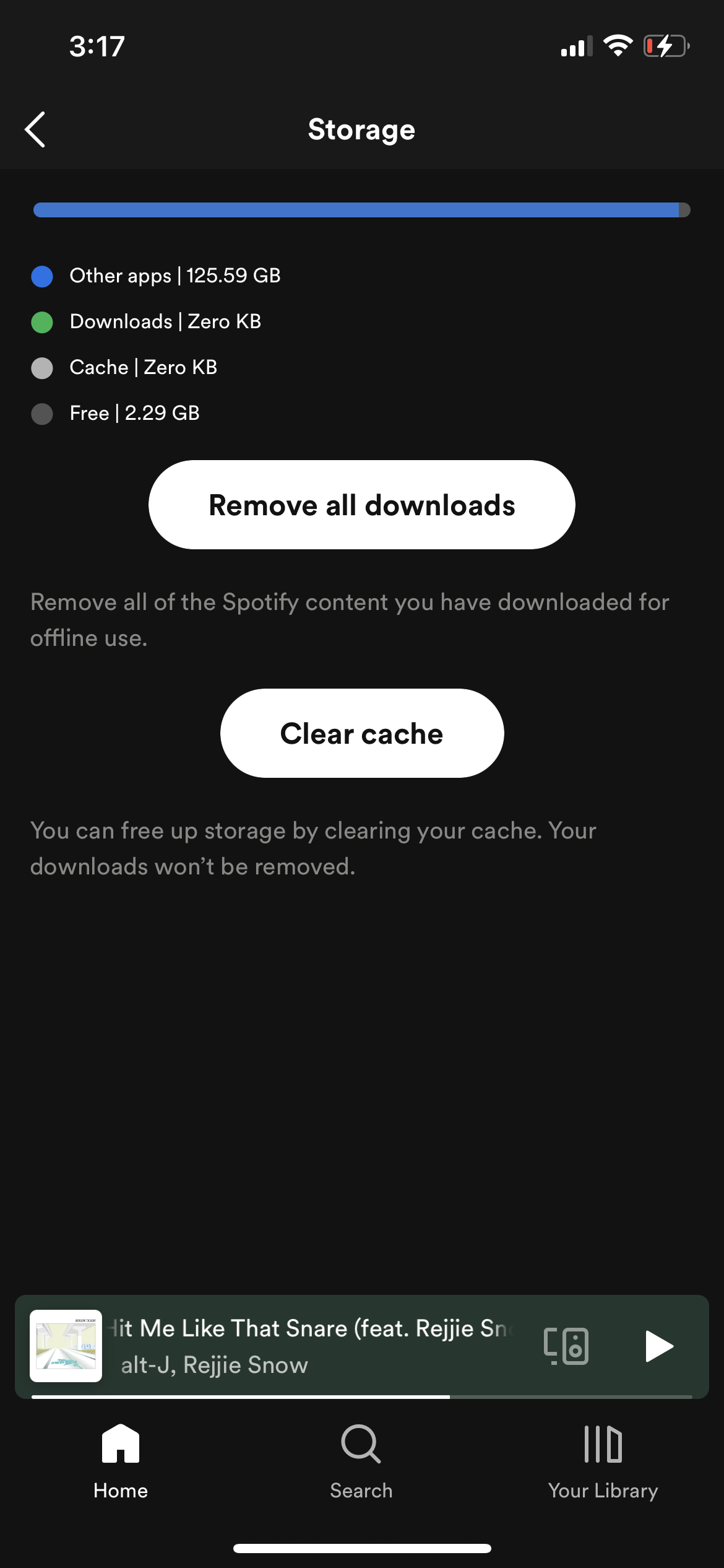 Spotify storage data