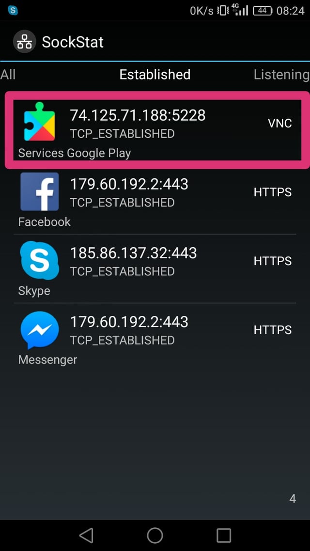 Google Play Services sending packets via the VNC protocol.