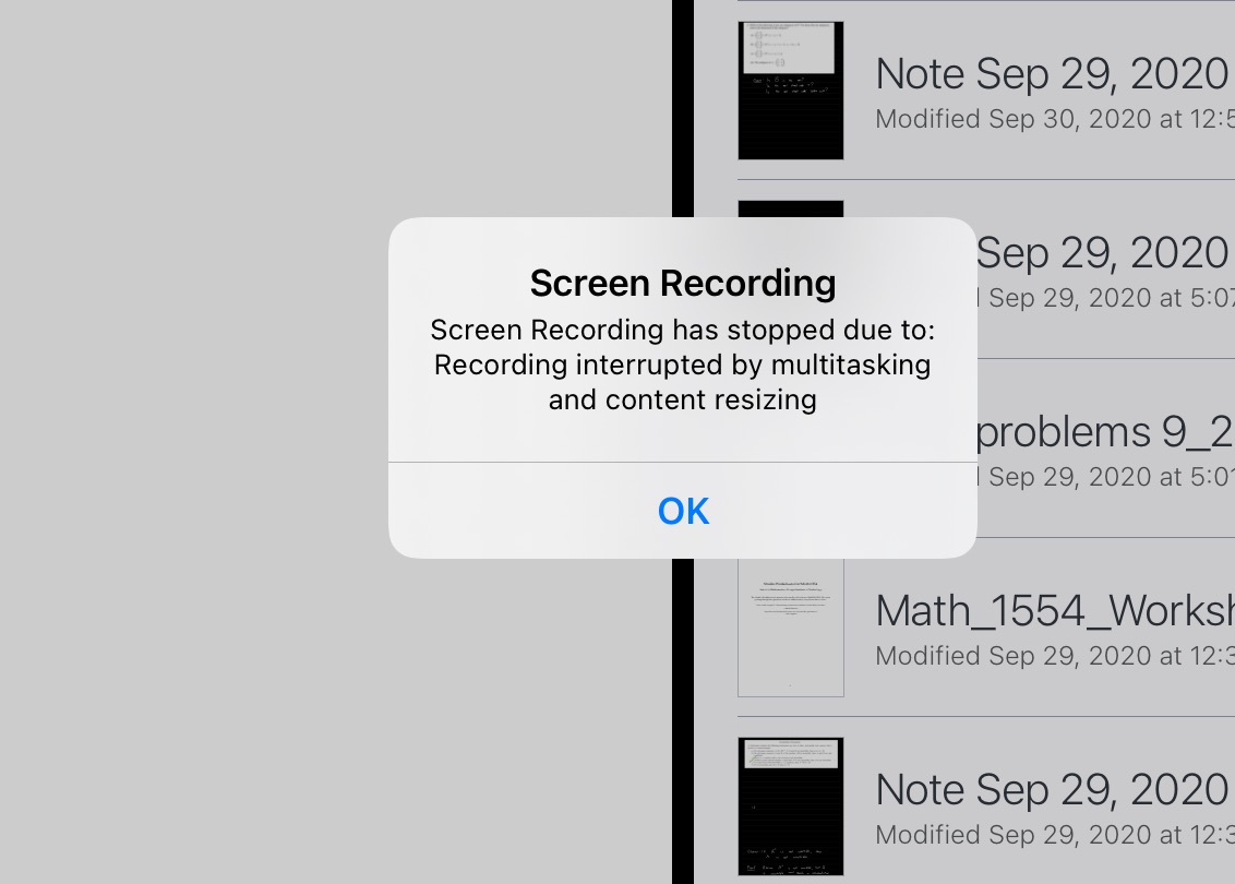 ipad screenshot illustrating the zoom error message on screen