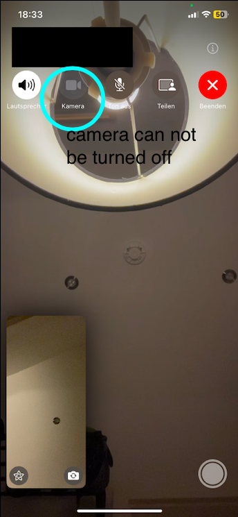 FaceTime Video Call impossible to deactivate Camera