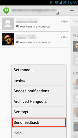 How to trigger the Send Feedback Dialog in Google Hangouts.
