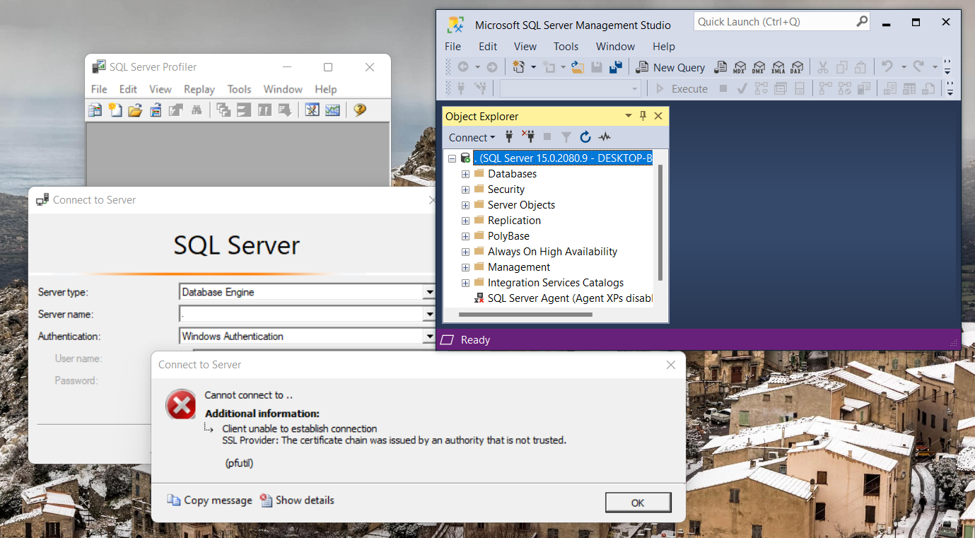 SSL Provider: The certificate chain was issued by an authority that is not trusted.