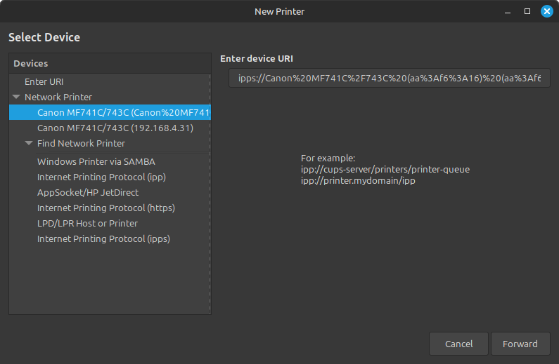Printer: Select Device