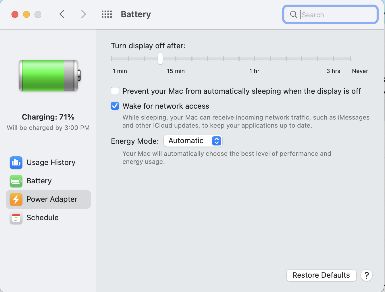 System Preferences - Battery pane