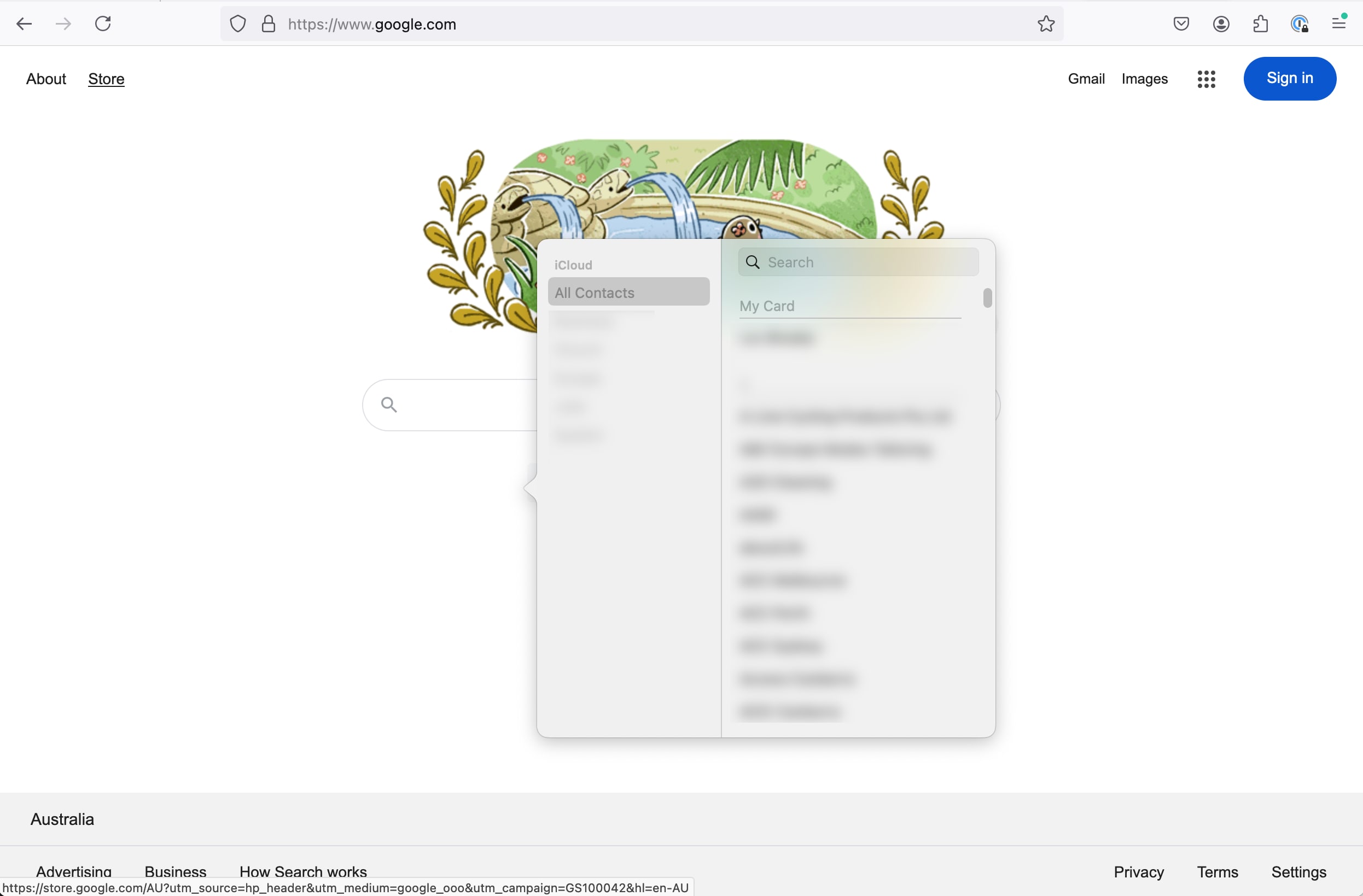 Contact window floating over browser window