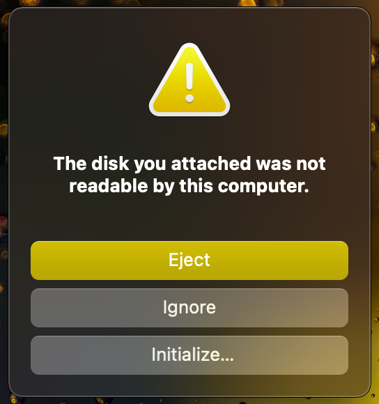 Disk not readable dialogue