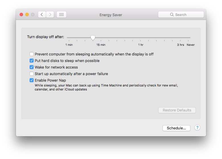Energy Saver Settings