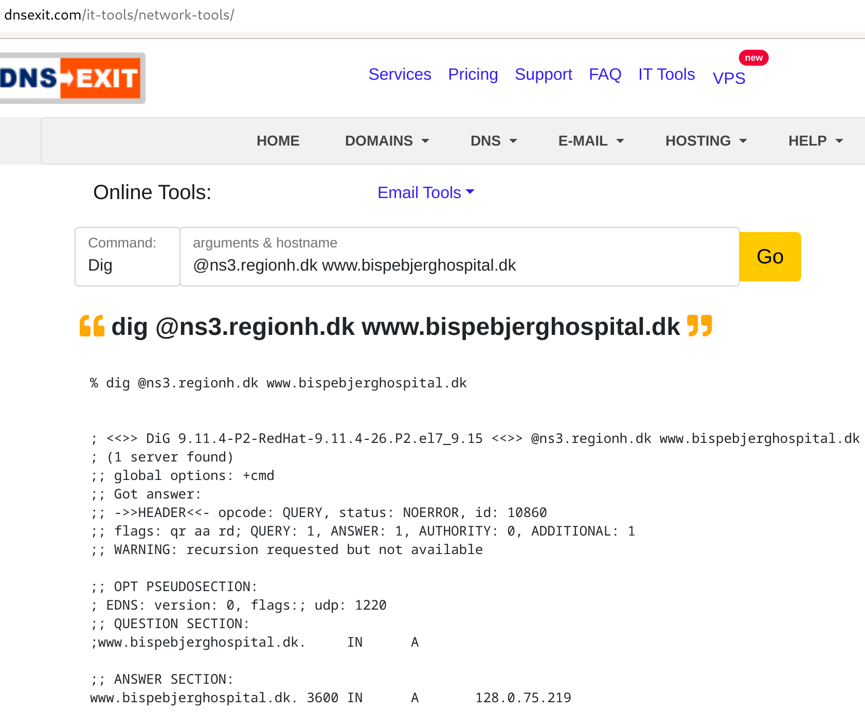 screenshot of successful lookup