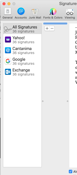 Screenshot of broken Apple Mail signatures