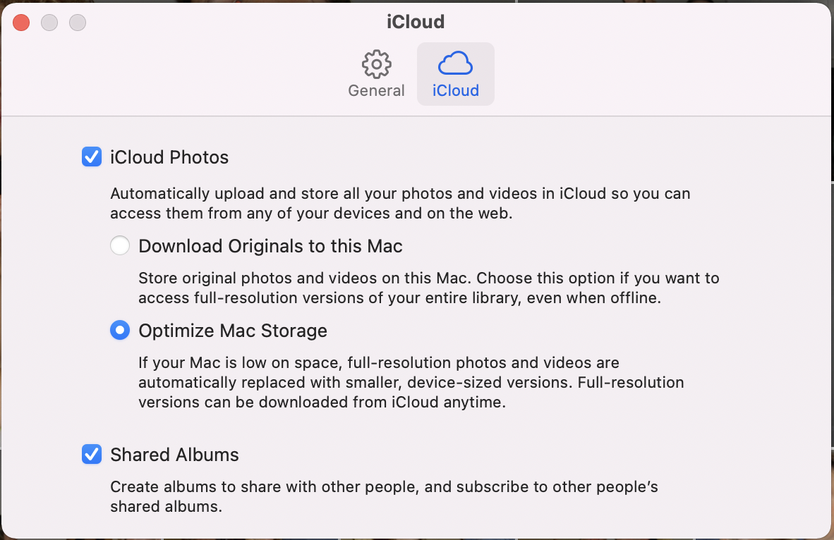 Photos preference turning on upload to iCloud