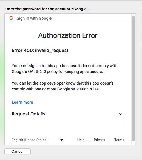 Apple Mail error message