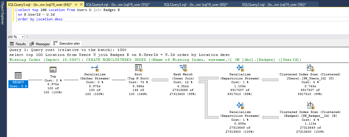 Execution Plan with no NC index