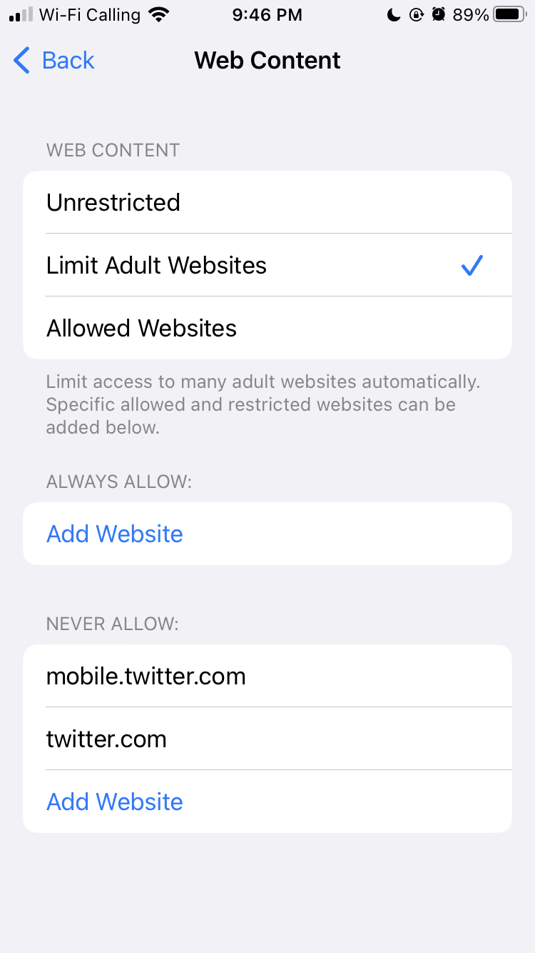 Web Content Settings