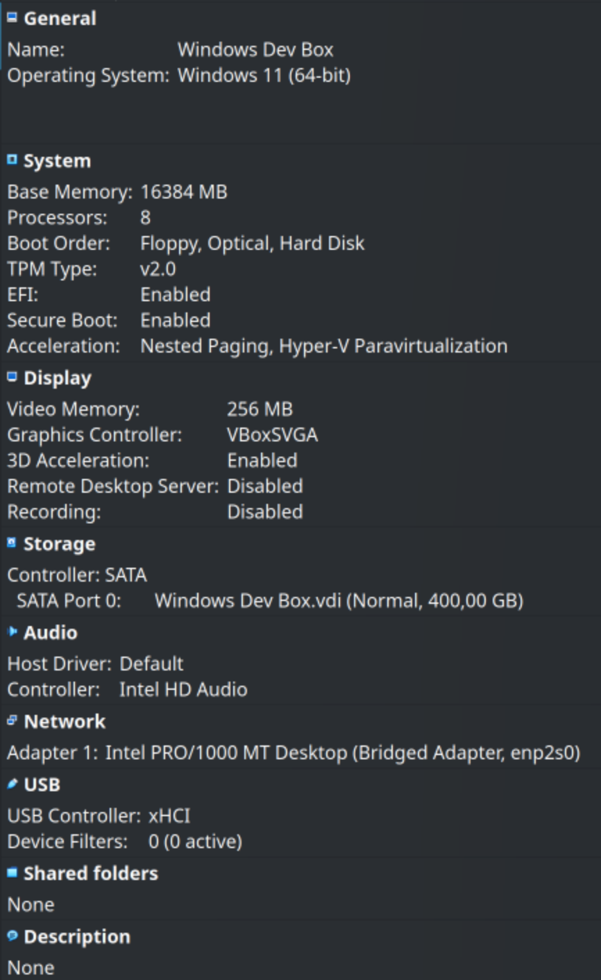 VirtualBox VM Info