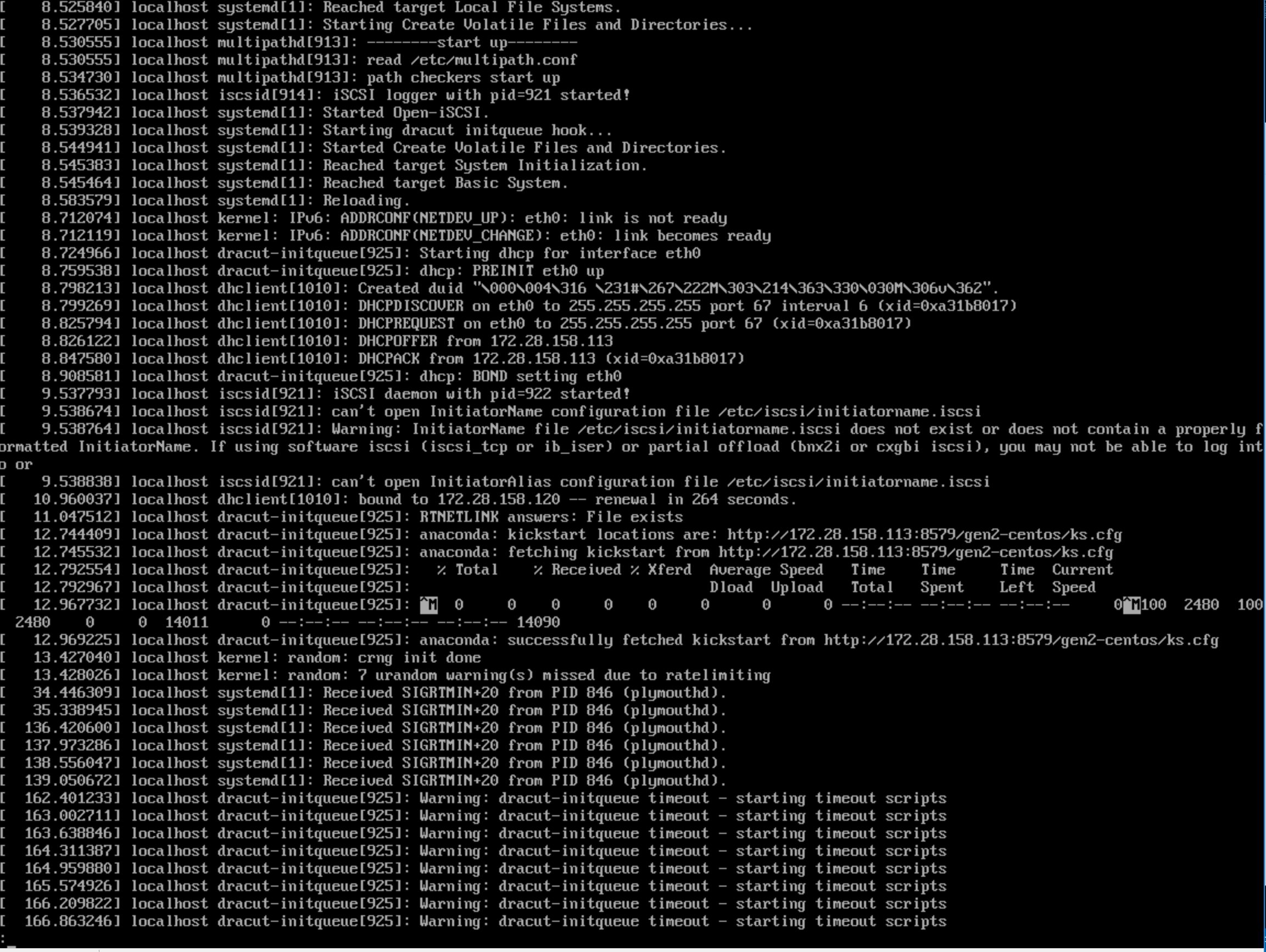 Linux dracut initqueue errors