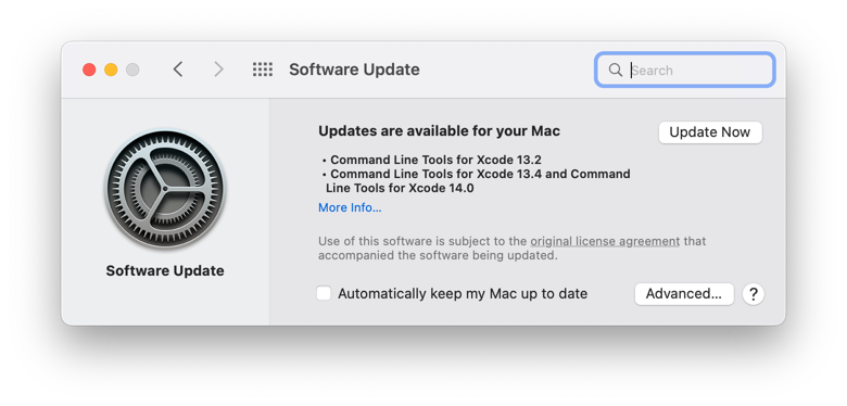 System Preferences Software Update window with phantom updates to the Command Line Tools