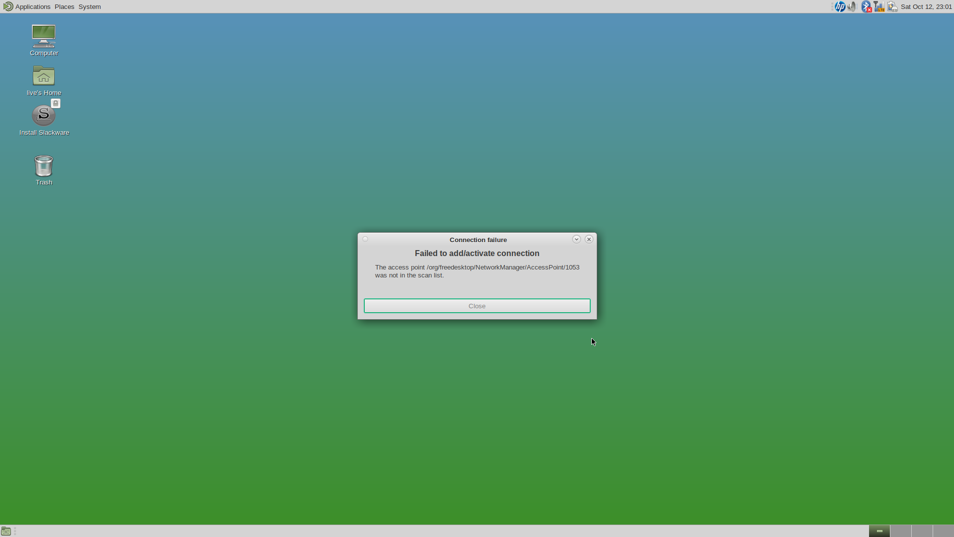 Error message: the access point /org/freedesktop/networkmanager/AccessPoint/1053 was not in the scan list