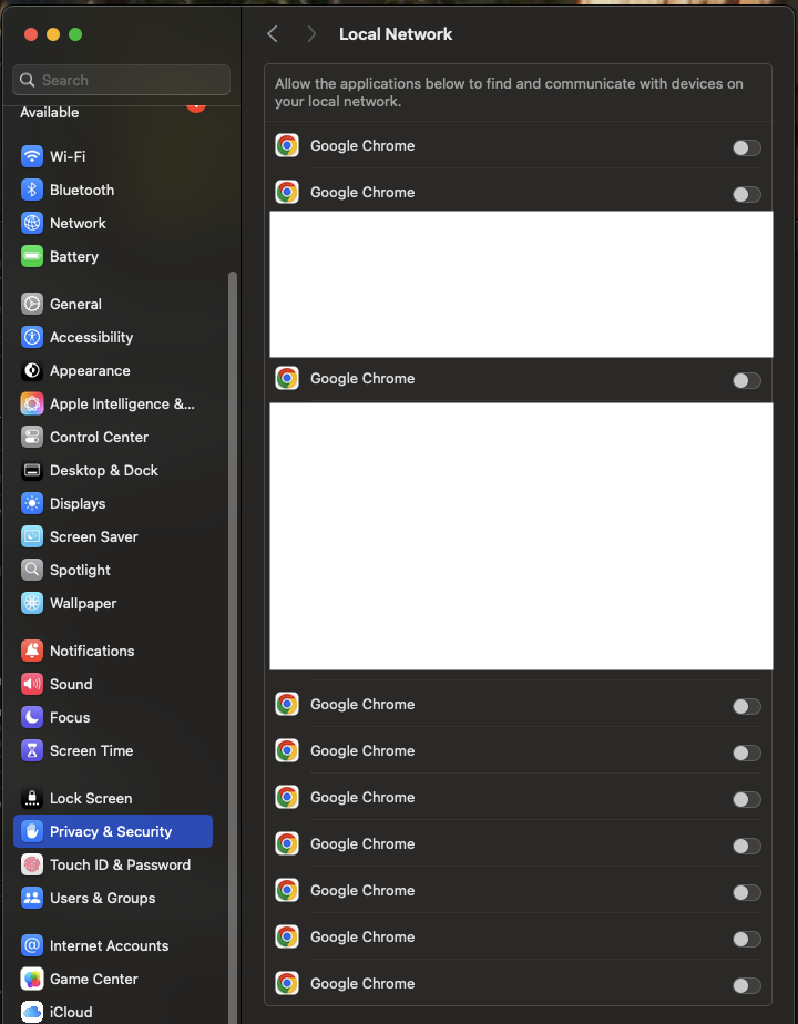 Security and Privacy Screen from OP's Computer